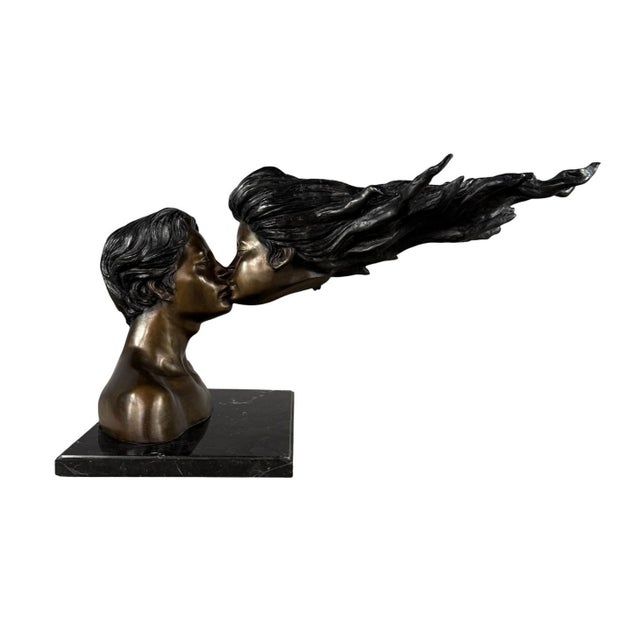 Romantic Bronze Sculpture of Two Lovers Kissing – Modern Surrealist Bust – 34” Long For Sale In Dallas - Image 6 of 12