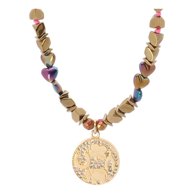 Good Luck Symbol Design Pendant Hematite Beaded Necklace For Sale