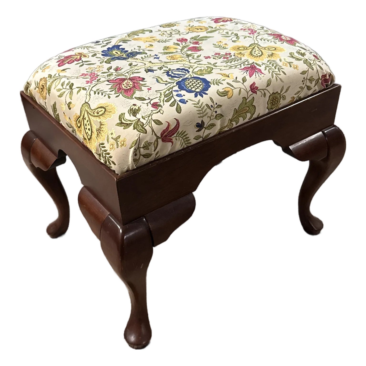 Late 20th Century Mahogany Queen Anne Style Upholstered Footstool ...