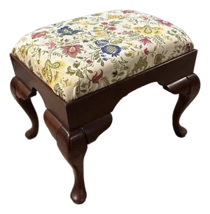 Late 20th Century Mahogany Queen Anne Style Upholstered Footstool