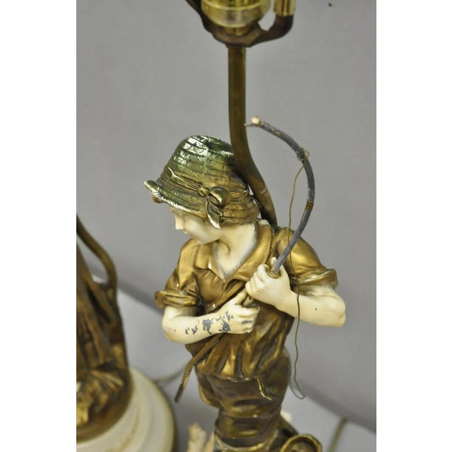 Antique French Victorian Moreau Figural Metal Boy and Girl Table Lamps (B), Pair For Sale - Image 11 of 12