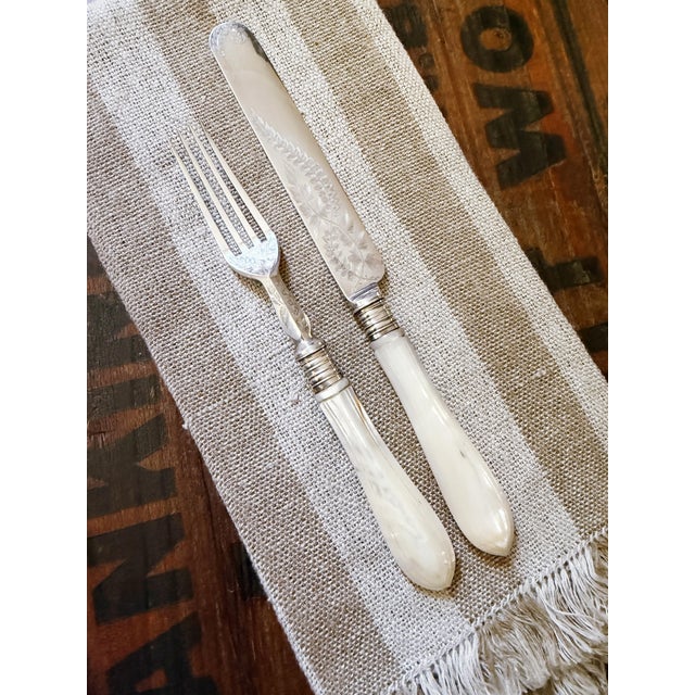 Antique Mother of Pearl and Silver Plated Flatware Service for 12 For Sale - Image 12 of 16