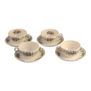 Vintage Spode Copeland England Felicity Floral Pattern 4 Tea Cups & Saucers - 8 pcs For Sale