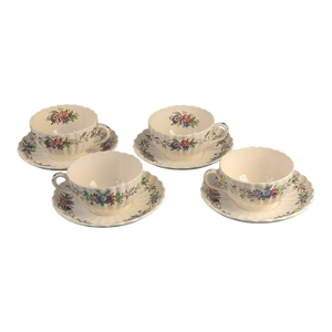 Vintage Spode Copeland England Felicity Floral Pattern 4 Tea Cups & Saucers - 8 pcs