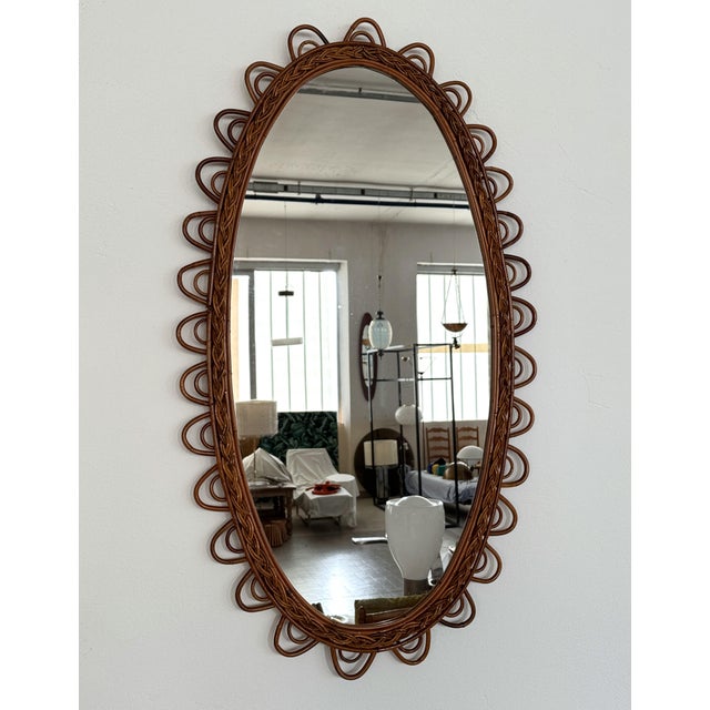 Tan Large Vintage Italian Organic Wall Mirror in Rattan and Bamboo, 1960s For Sale - Image 8 of 15