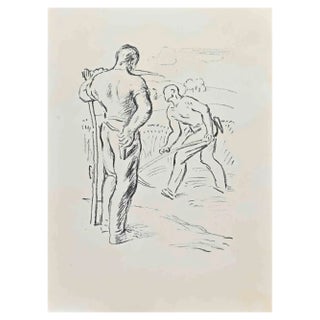Wilhelm Gimmi, Farmers, Lithograph, 1955 For Sale