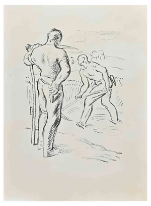 Wilhelm Gimmi, Farmers, Lithograph, 1955
