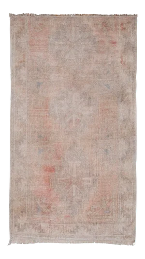 Small Kurdish Rug Distressed Low Pile Yastik Mat Faded Colors Rug 1'9" X 2'12"