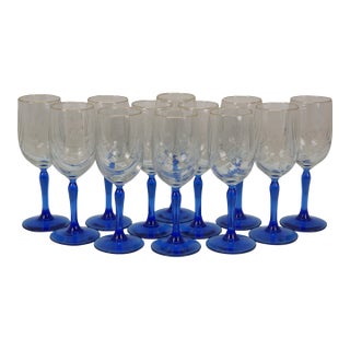 Late 20th Century 12 Lenox Cobalt Blue Stem Gold Rim Swag Drape Wine Glasses Goblets 8" For Sale