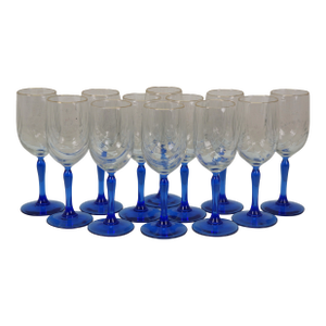 Late 20th Century 12 Lenox Cobalt Blue Stem Gold Rim Swag Drape Wine Glasses Goblets 8"