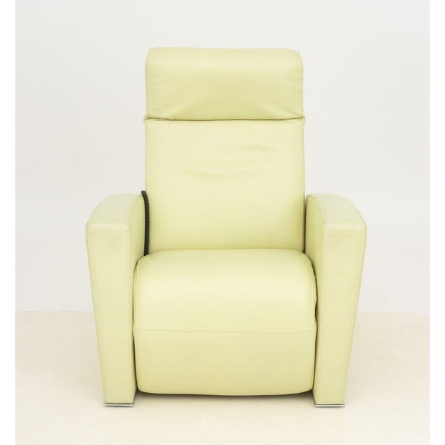 Art Deco Style Mint Green Leather Reclining Chair, with Dewert motor controller. 39" H x 31" W x 33" D; seat: 17" H....