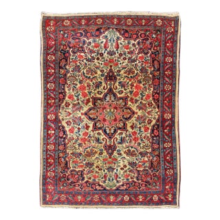 Antique Persian Medallion Bidjar Colorful Rug in Ivory, Navy Blue and Red 3'4 X 5'0 For Sale