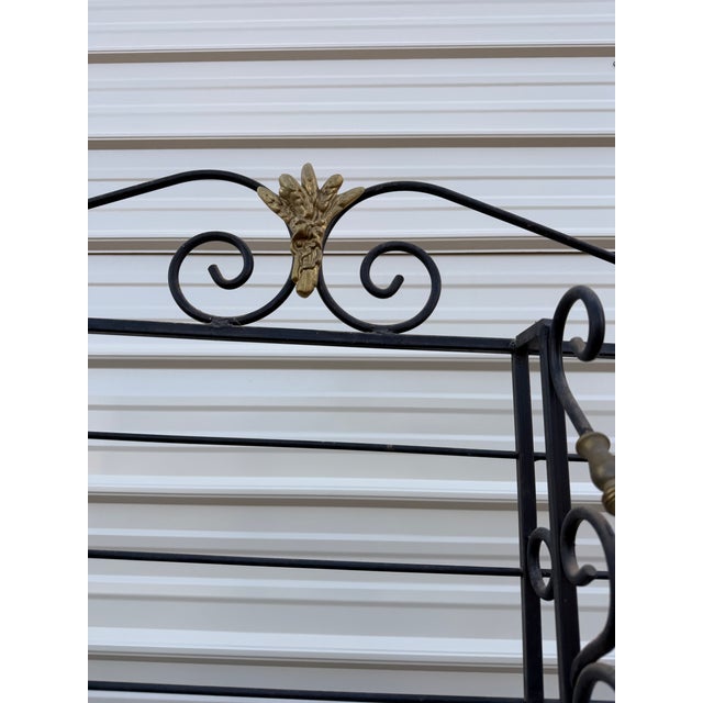Metal Antique French Iron & Brass Bakers Rack / Etagere With Laurel Crest, Circa 1900 For Sale - Image 7 of 12