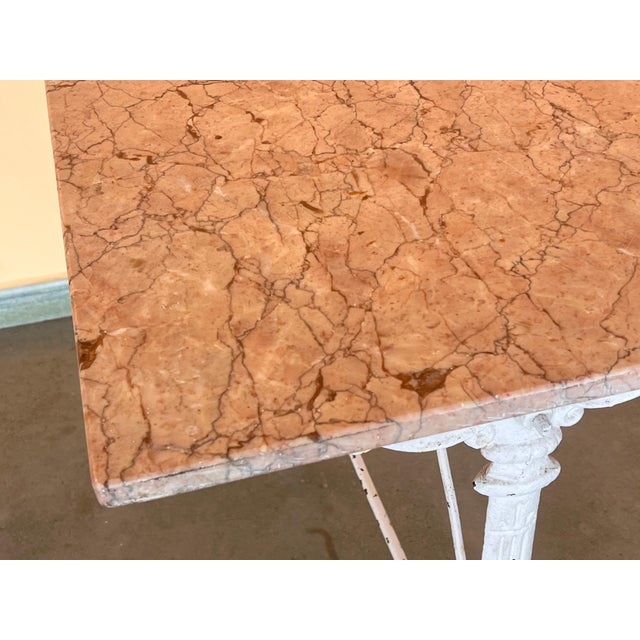 Metal Early 20th Century French Solid Cast Iron French Scrolling Bistro Table with Pink Marble Top For Sale - Image 7 of 18