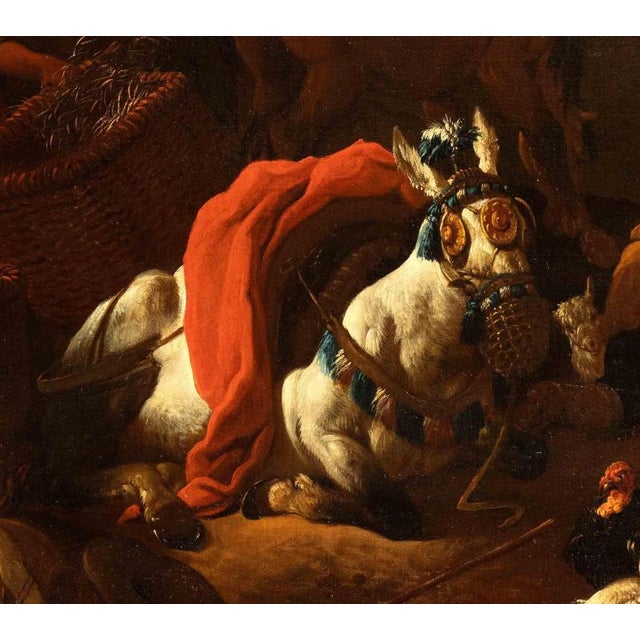 Unknown, Landscape with Merchants Arranging the Goods, Oil Painting, Late 17th Century For Sale - Image 4 of 7