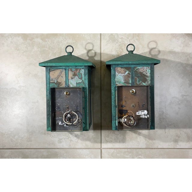 Vintage Pair of Solid Brass Outdoor Wall Lanterns – 13”h X 7”.5w X 7”.5d For Sale - Image 12 of 18