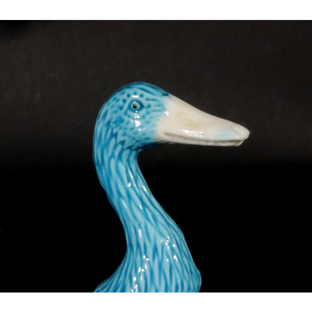 Chinese Vintage Chinese Porcelain Turquoise Pair of Indian Runner Ducks For Sale - Image 3 of 8
