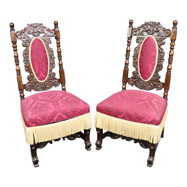 Jacobean Renaissance Style Walnut Side Chairs For Sale