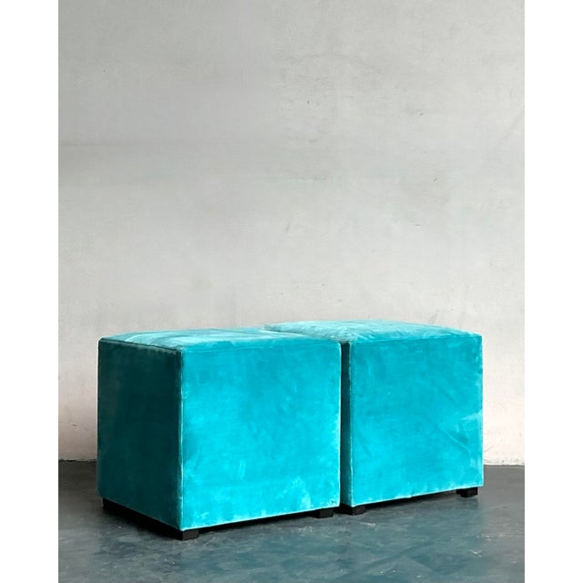 Contemporary Vintage Boho Oomph Velvet Pouffe - A Pair For Sale - Image 3 of 8