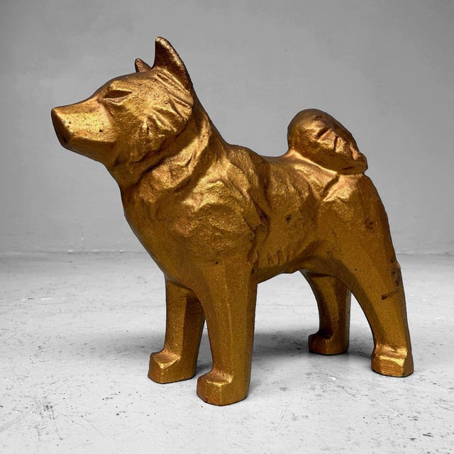 Vintage Gold-Coloured Metal Japanese Dog Statue, 1960s For Sale - Image 9 of 9