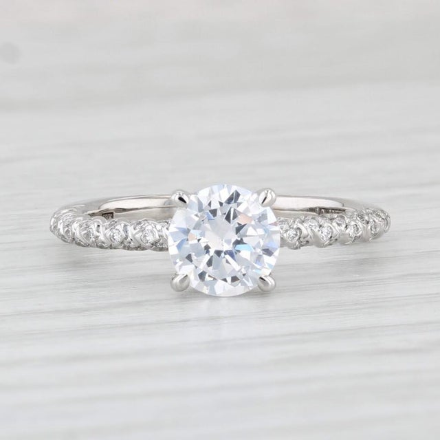 Metal A Jaffe Round Semi Mount Diamond Engagement Ring 18k White Gold Size 6 For Sale - Image 7 of 8
