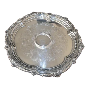 Mid 20th Century Original Gorham Silver Platter Tray Salver Nautical Seashell Motif Etched Scrollwork