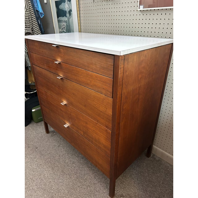 1960s 1960s Florence Knoll Walnut + White Laminate 5 Drawer Chest For Sale - Image 5 of 11