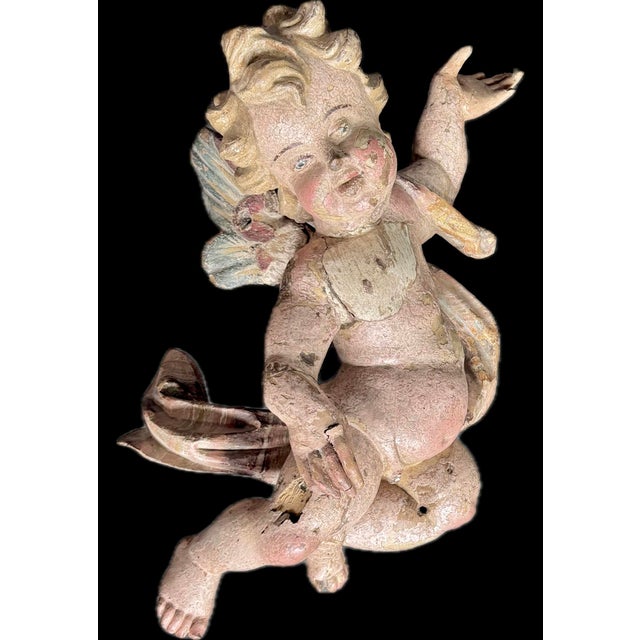 German Baroque Painted Wood Angel Sculptures, a Pair For Sale - Image 10 of 12