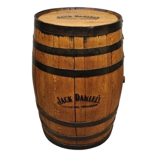 Jack Daniels Whiskey Barrel Engraved Oak Wood With Metal Bands For Sale
