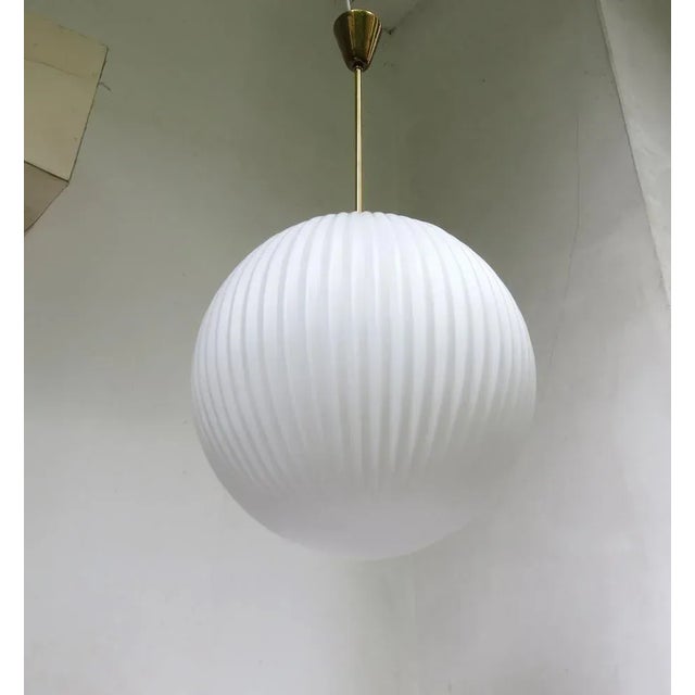 Large Brass Ceiling Lamp with Pleated Ball, 1950s For Sale - Image 3 of 18
