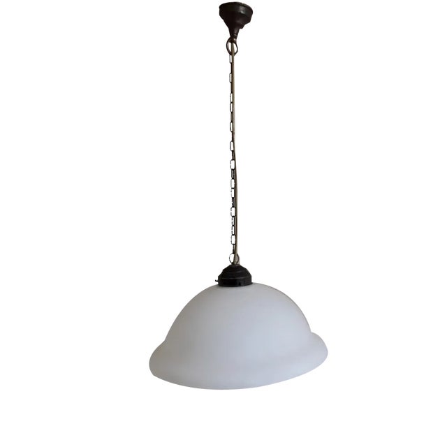 Antique German Ceiling Lamp with Opaque White Glass Shade, 1920s For Sale