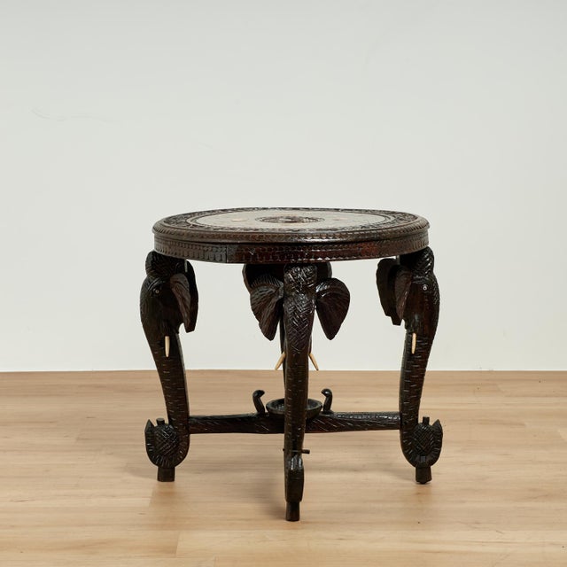 1910s Antique Anglo Indian Inlaid and Carved Table or Stand For Sale - Image 5 of 17