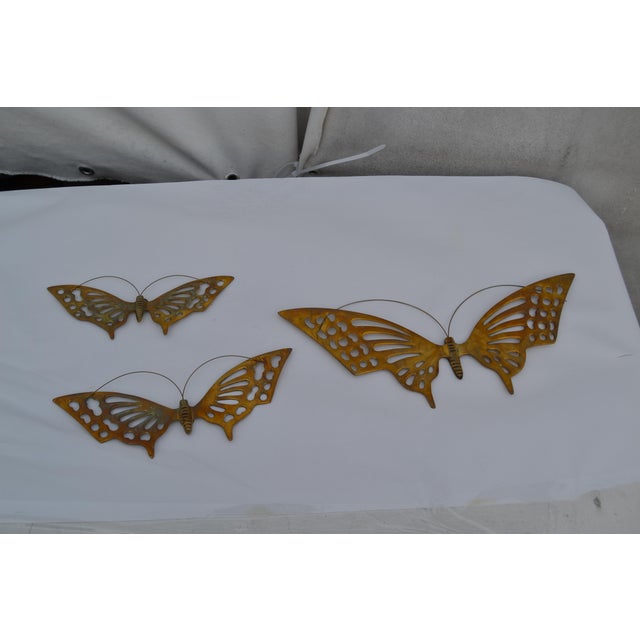 Metal 1970s Brass Butterfly Wall Decor- Set of 3 For Sale - Image 7 of 13