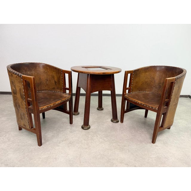 Viennese Secession Geometric Leather Tub Armchairs from Josef Hoffmann, 1905, Set of 2 For Sale - Image 4 of 15