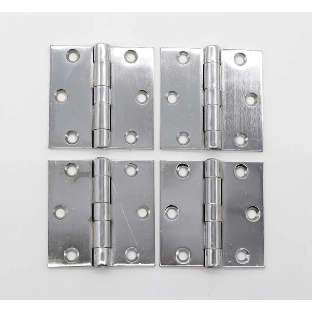 Metal Set of 4 Mid 20th Century Chrome Plated 3 X 3 Brass Butt Hinges For Sale - Image 7 of 7