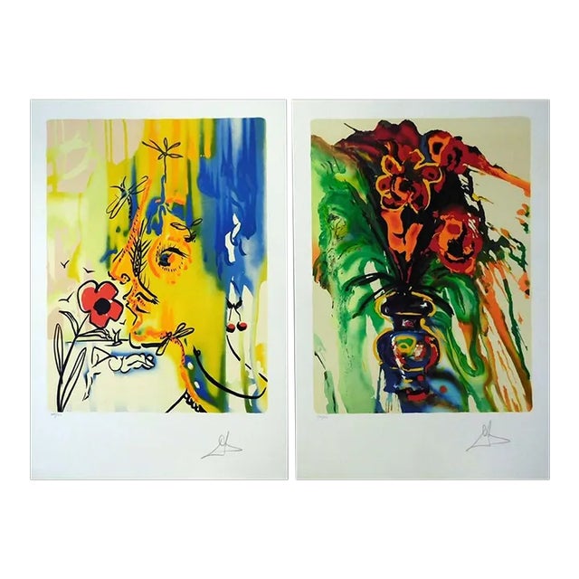 1980s Salvador Dali Fleurs Surrealiste "Vanishing Face & Gala's Bouquet" Matching Edition For Sale