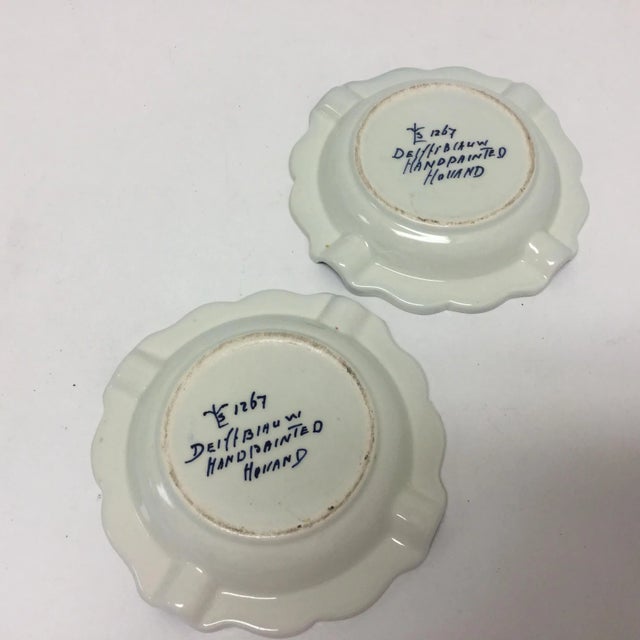 Vintage Delft Hand Painted Blue & White Petite Ashtrays - A Pair For Sale - Image 4 of 5