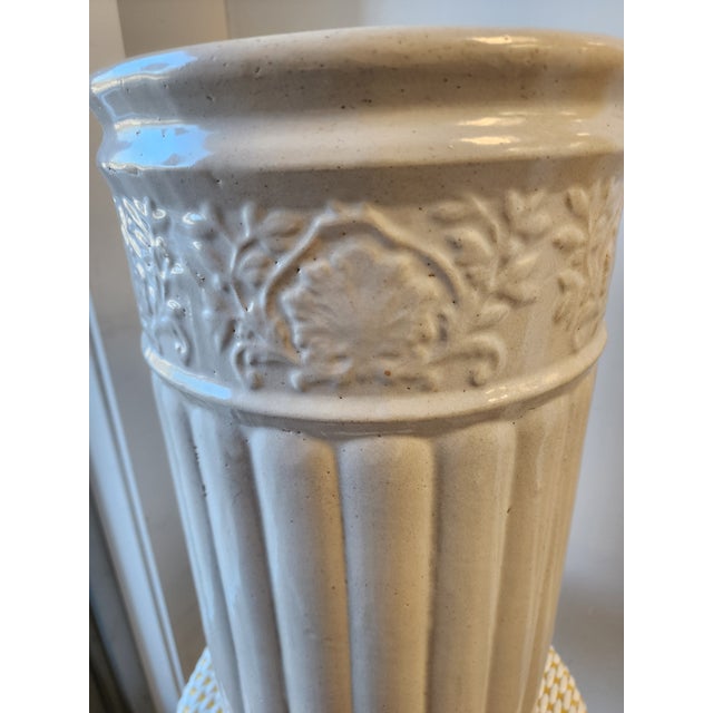Antique White Umbrella Stand in Glazed Pottery/Earthenware For Sale In New York - Image 6 of 10