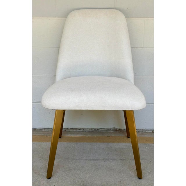 Original retail $4000, stylish Modern White and Gold Dining Chairs Set of 4, showroom floor samples