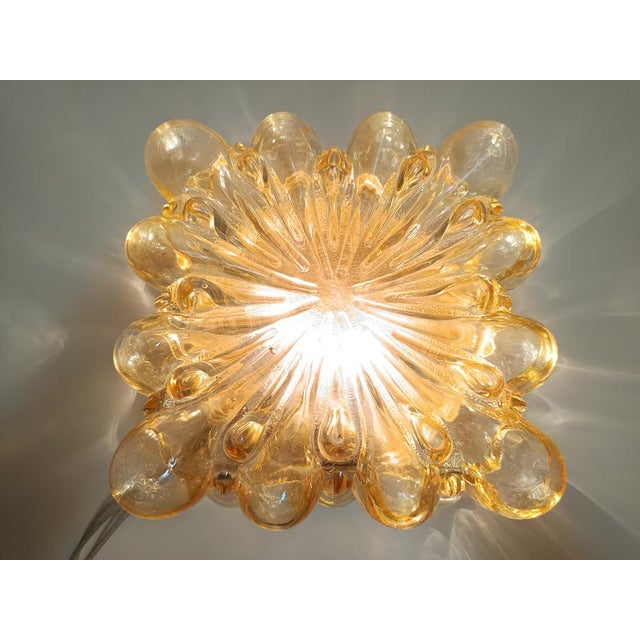 Postmodern Ceiling Light in Amber Glass and Gold Varnished Metal by Helena Tynell, 1970s For Sale - Image 3 of 11