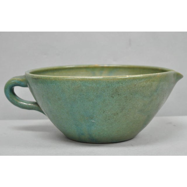 Green Vintage Primitive Green Glazed Ceramic Pottery Large Mixing Bowl W Handle For Sale - Image 8 of 18
