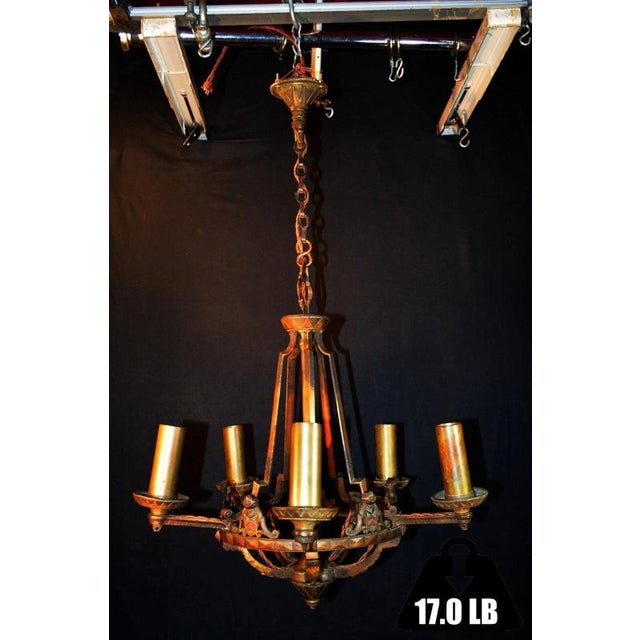 Louis XVI Art Deco French Gilt Bronze Five-Light Chandelier, 1920s For Sale - Image 6 of 13