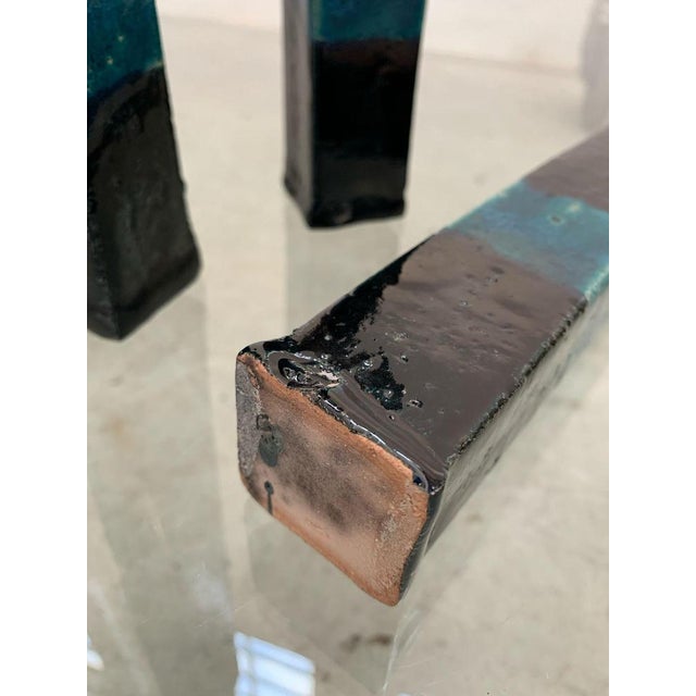 Blue Raku Ceramic Vases, 1970s, Set of 3 For Sale - Image 8 of 9