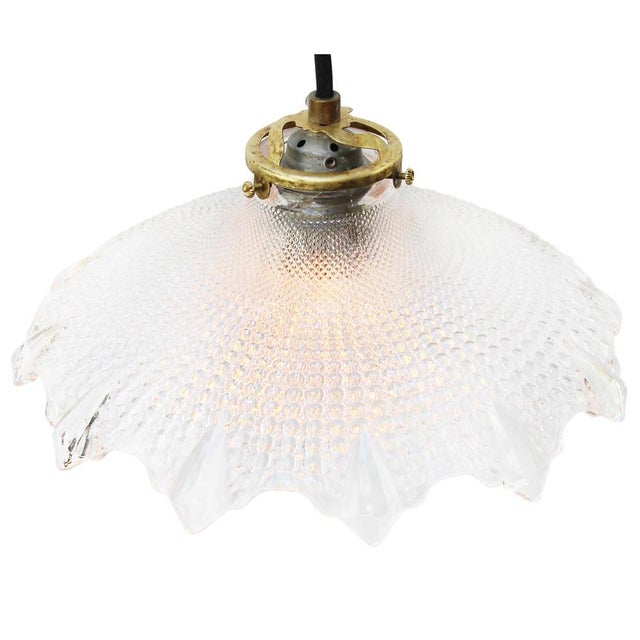 Mid-Century Modern Vintage French Holophane Clear Glass Pendant Light For Sale - Image 3 of 6