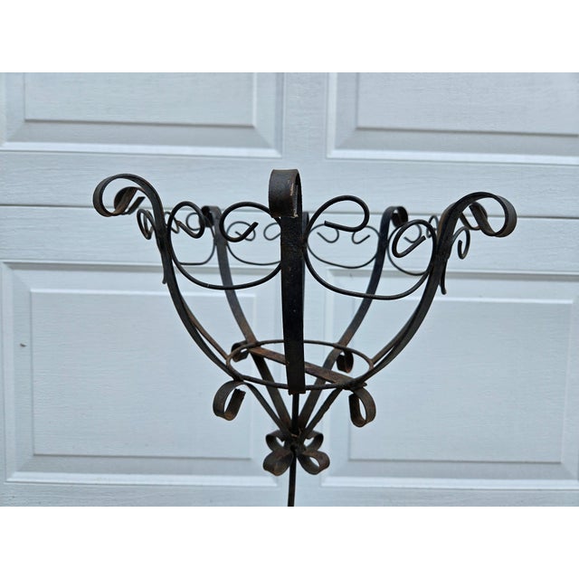 Vintage Scrolled Metal Garden Plant Stand For Sale - Image 4 of 11