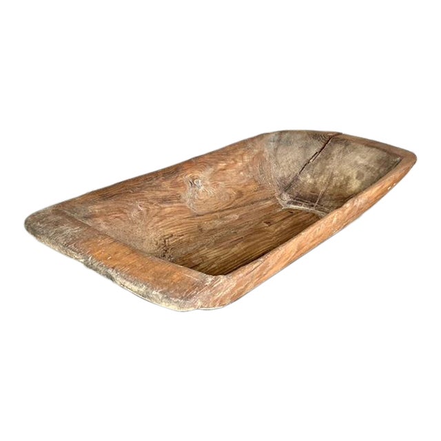 Vintage Boho Hand Carved Dough Bowl For Sale
