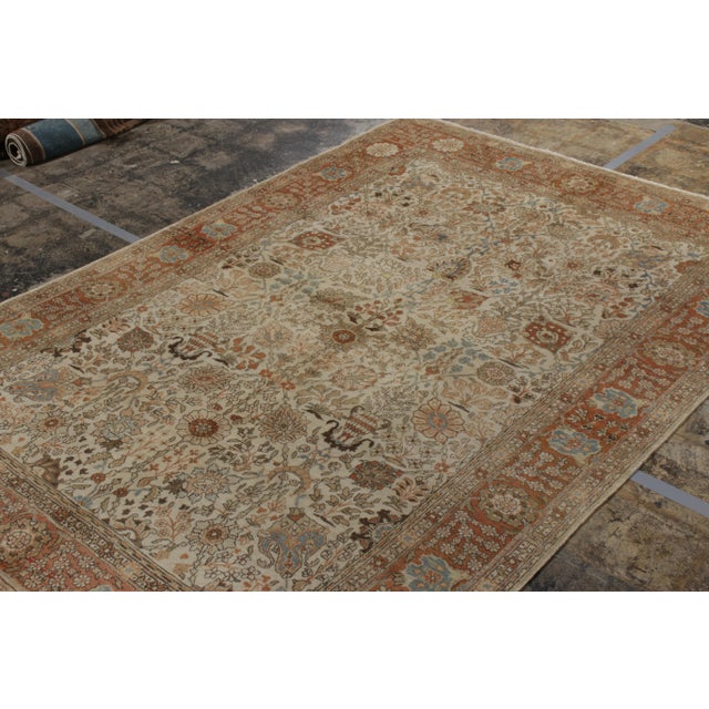 Traditional Antique Persian Tabriz Rug in an All Over Orange,Off White,Brown Floral Pattern For Sale - Image 3 of 8