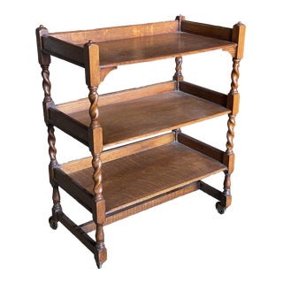 Early 20th Century 3 Tier English Trolley Bar Cart Barley Twist For Sale