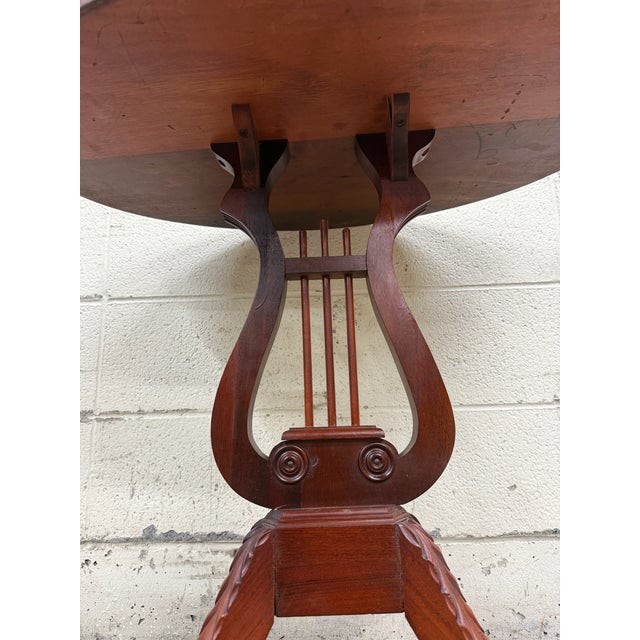 Vintage Duncan Phyfe Style Mahogany Lyre Pedestal Base Accent Table For Sale - Image 9 of 16