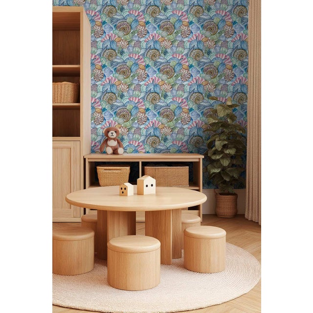 Shell of a Good Time Grasscloth Wallpaper by House Party | Ocean Blue | 8 Yards For Sale - Image 10 of 12